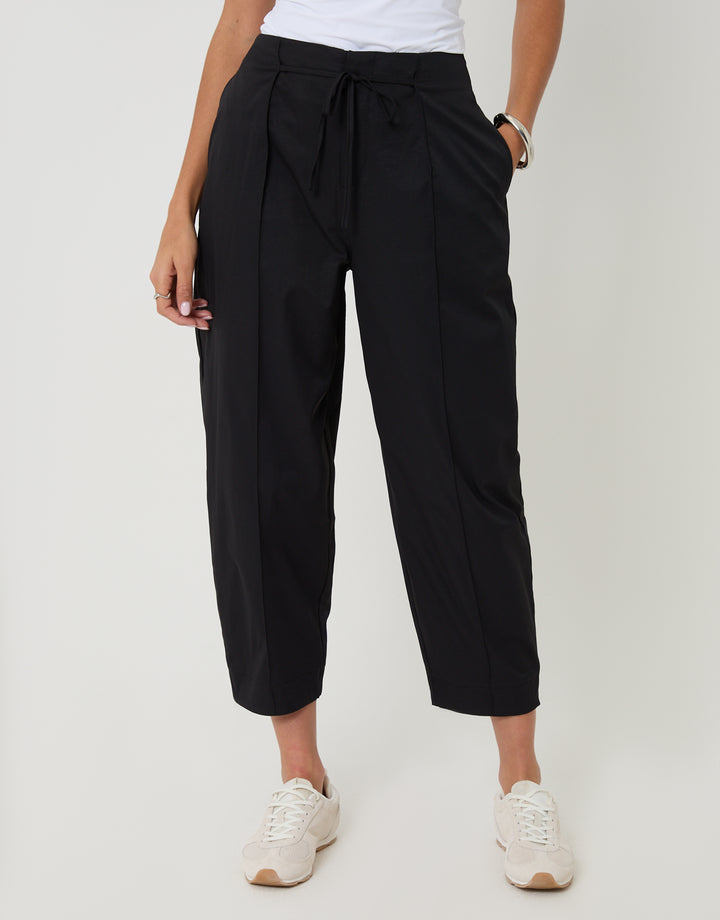 Threadbare Princess Seam Barrel Leg Trousers in Black - front view