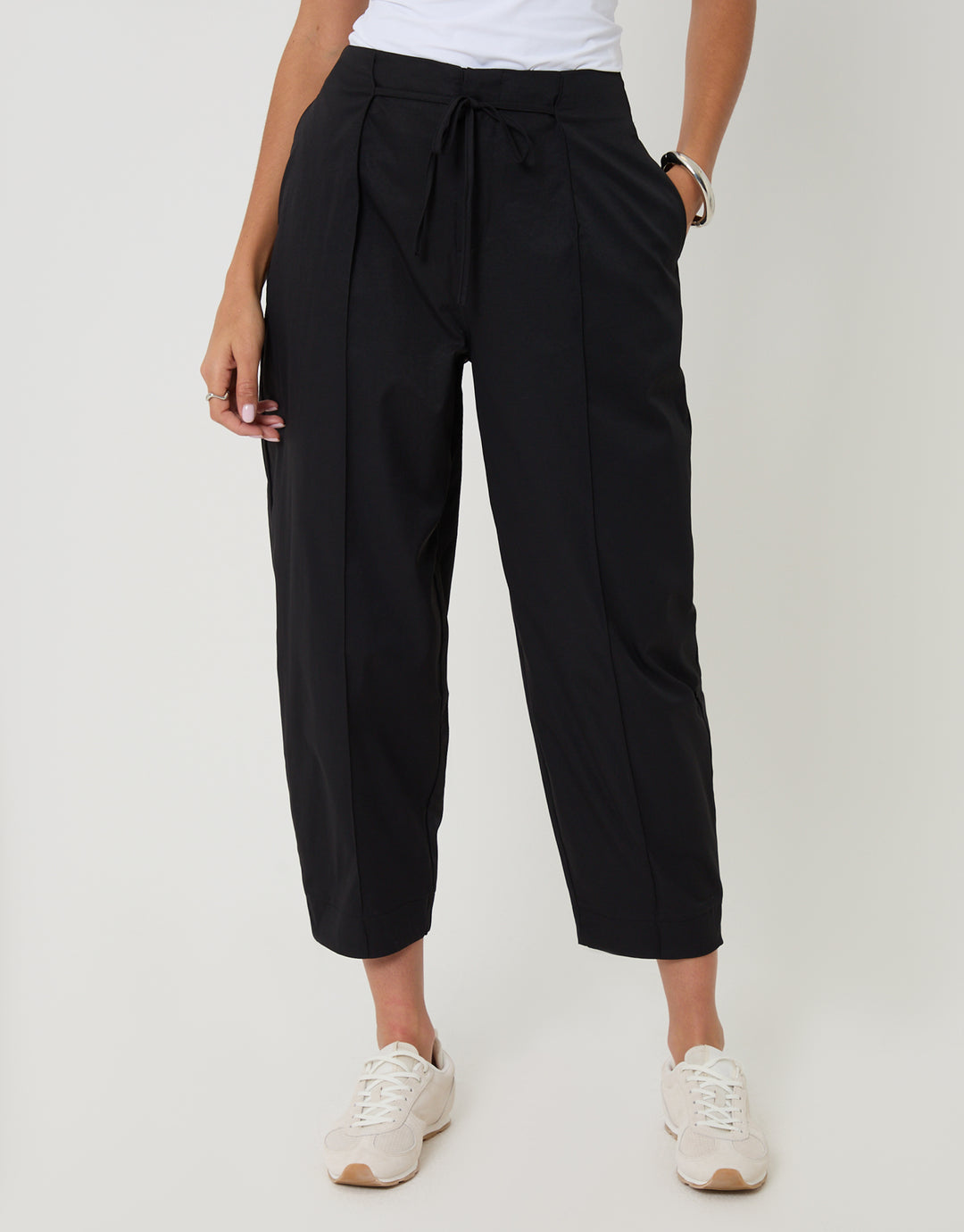 Threadbare Princess Seam Barrel Leg Trousers in Black - front view