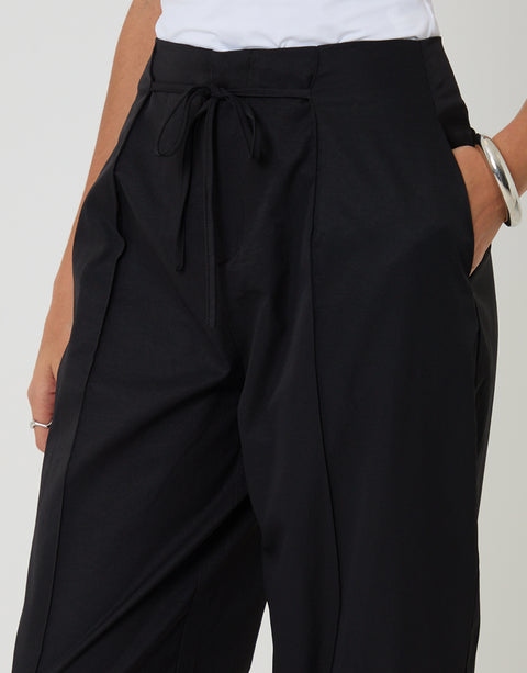 Threadbare Princess Seam Barrel Leg Trousers in Black - close up