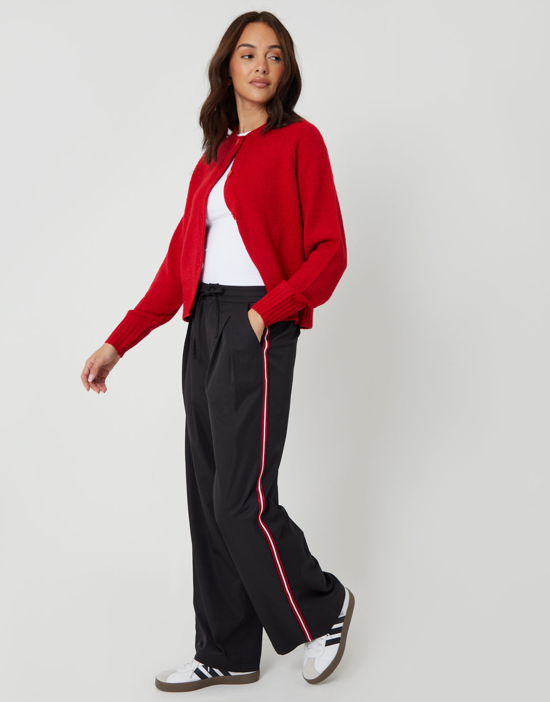 Black Pleated Side Stripe Wide Leg Trousers