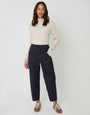 Navy Curved Seam Barrel Leg Trousers