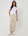 Threadbare Curved Seam Barrel Leg Trousers in Ecru - full body