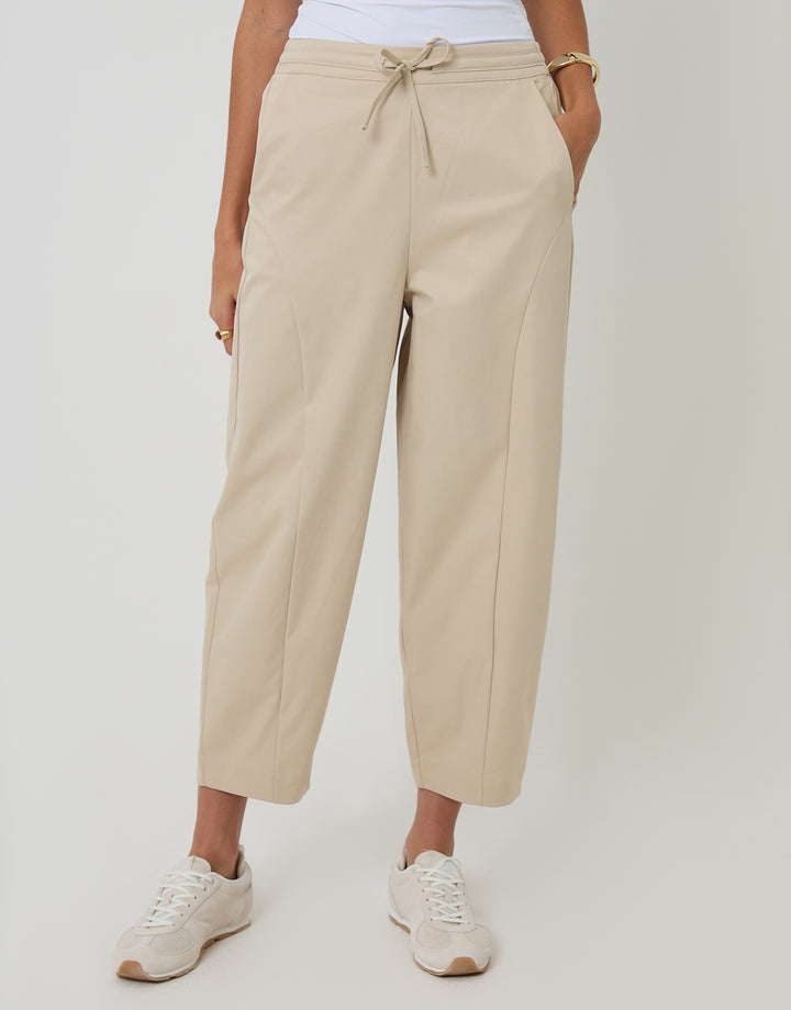 Threadbare Curved Seam Barrel Leg Trousers in Ecru - front view