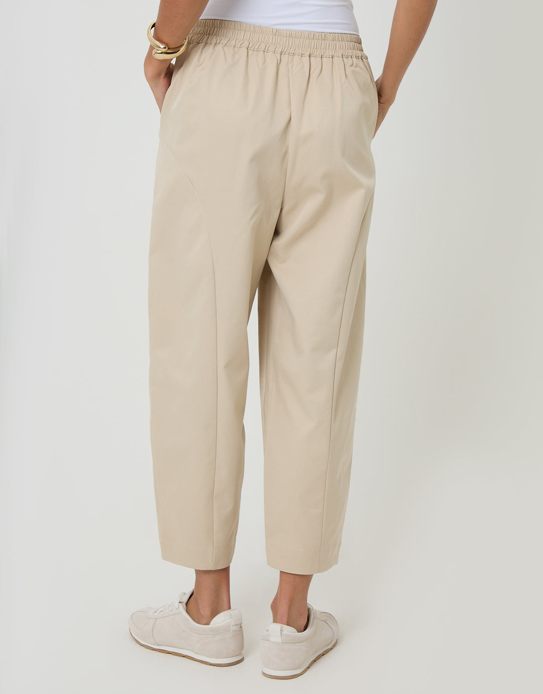Threadbare Curved Seam Barrel Leg Trousers in Ecru - back view