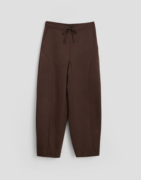 Threadbare Curved Seam Barrel Leg Trousers in Brown - flat lay