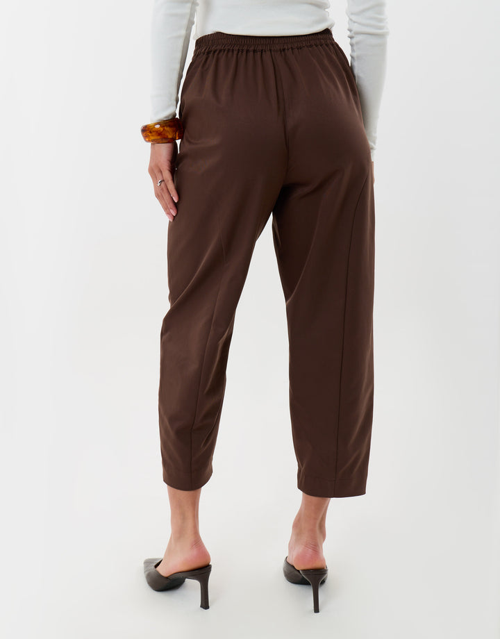 Threadbare Petite Curved Seam Barrel Leg Trousers in Brown - back view