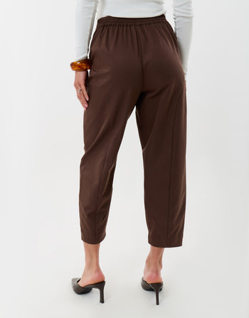 Threadbare Curved Seam Barrel Leg Trousers in Brown - back view