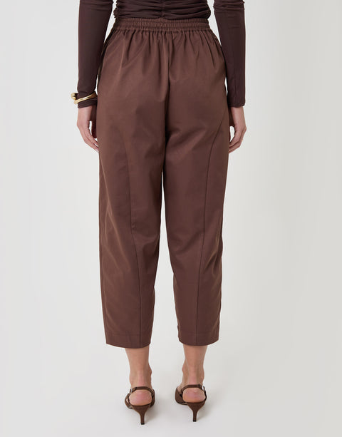 Threadbare Curved Seam Barrel Leg Trousers in Brown - back view