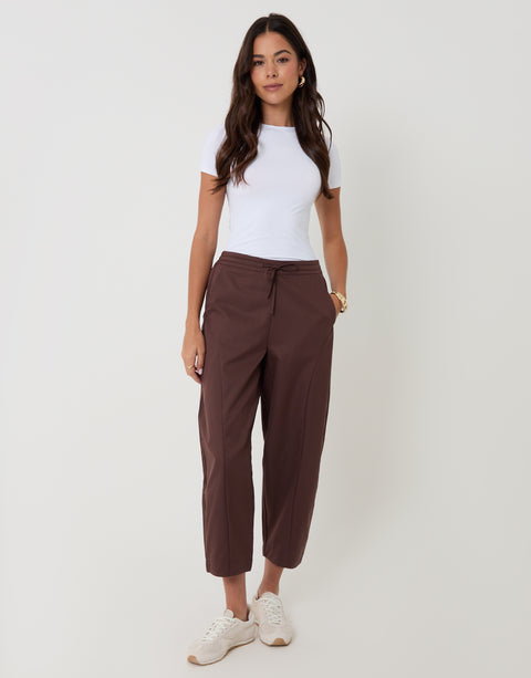 Threadbare Curved Seam Barrel Leg Trousers in Brown - full body