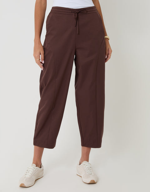 Threadbare Curved Seam Barrel Leg Trousers in Brown - front view