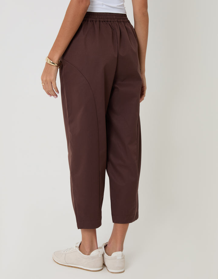 Threadbare Curved Seam Barrel Leg Trousers in Brown - back view