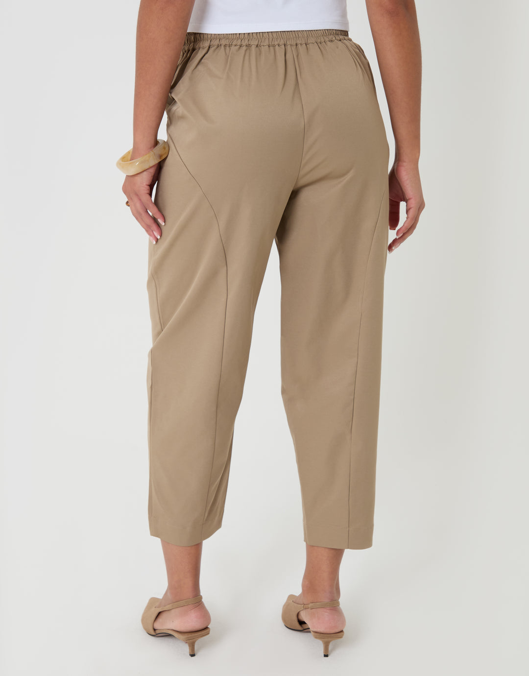 Petite Curved Seam Barrel Leg Trousers in Mocha Brown