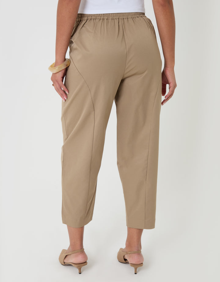 Petite Curved Seam Barrel Leg Trousers in Mocha Brown