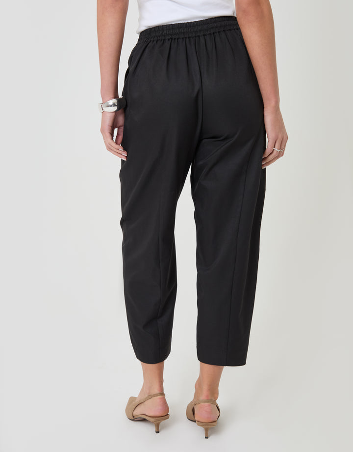 Threadbare Petite Curved Seam Barrel Leg Trousers in Black - back view