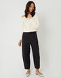 Black Curved Seam Barrel Leg Trousers