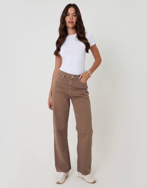 Threadbare Straight Leg Jeans in Mocha Brown - full body