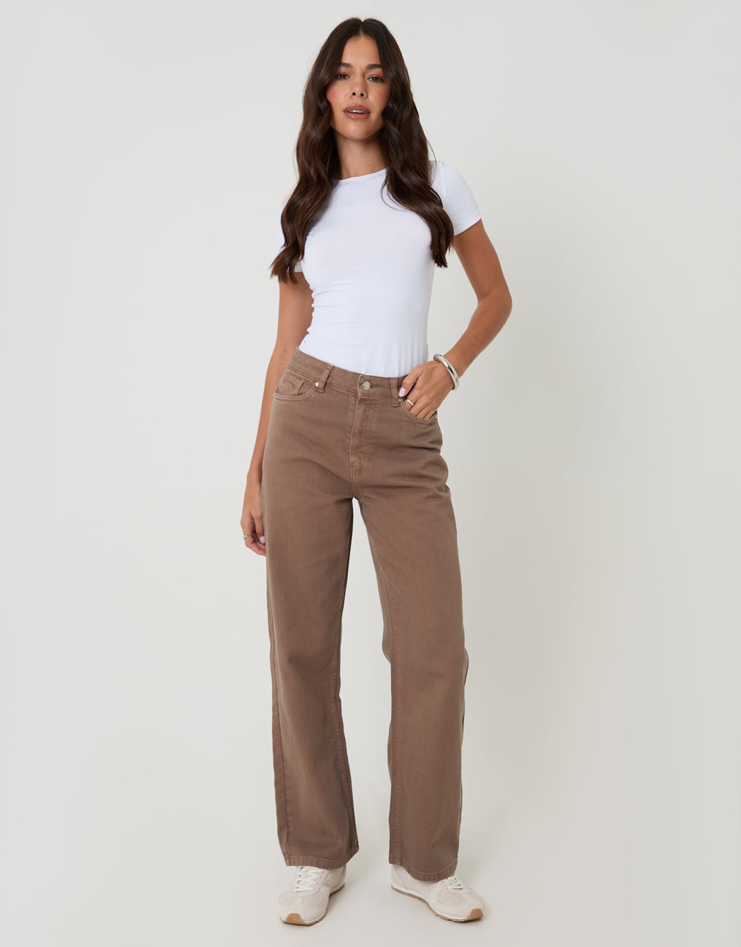 Threadbare Petite Straight Leg Jeans in Mocha Brown - full view