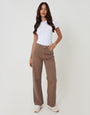 Threadbare Petite Straight Leg Jeans in Mocha Brown - full view