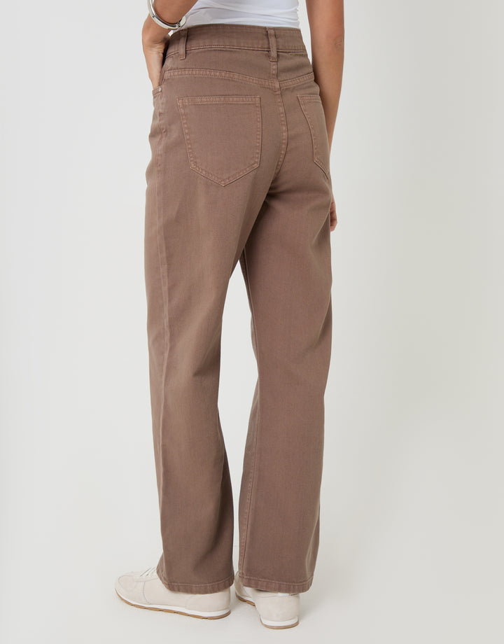 Threadbare Straight Leg Jeans in Mocha Brown - back view