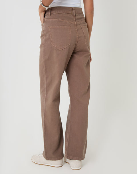 Threadbare Petite Straight Leg Jeans in Mocha Brown - backview