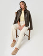 Threadbare Straight Leg Jeans in Ecru - seated