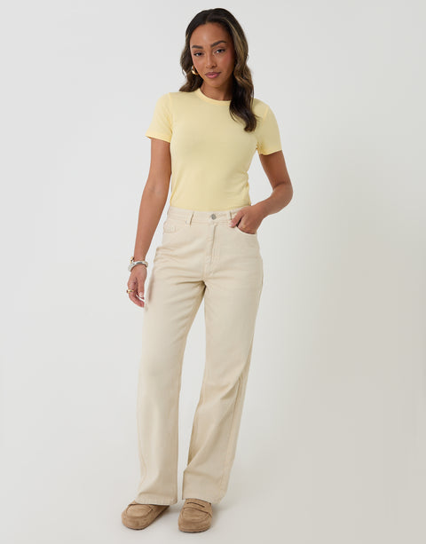 Threadbare Straight Leg Jeans in Ecru - full body