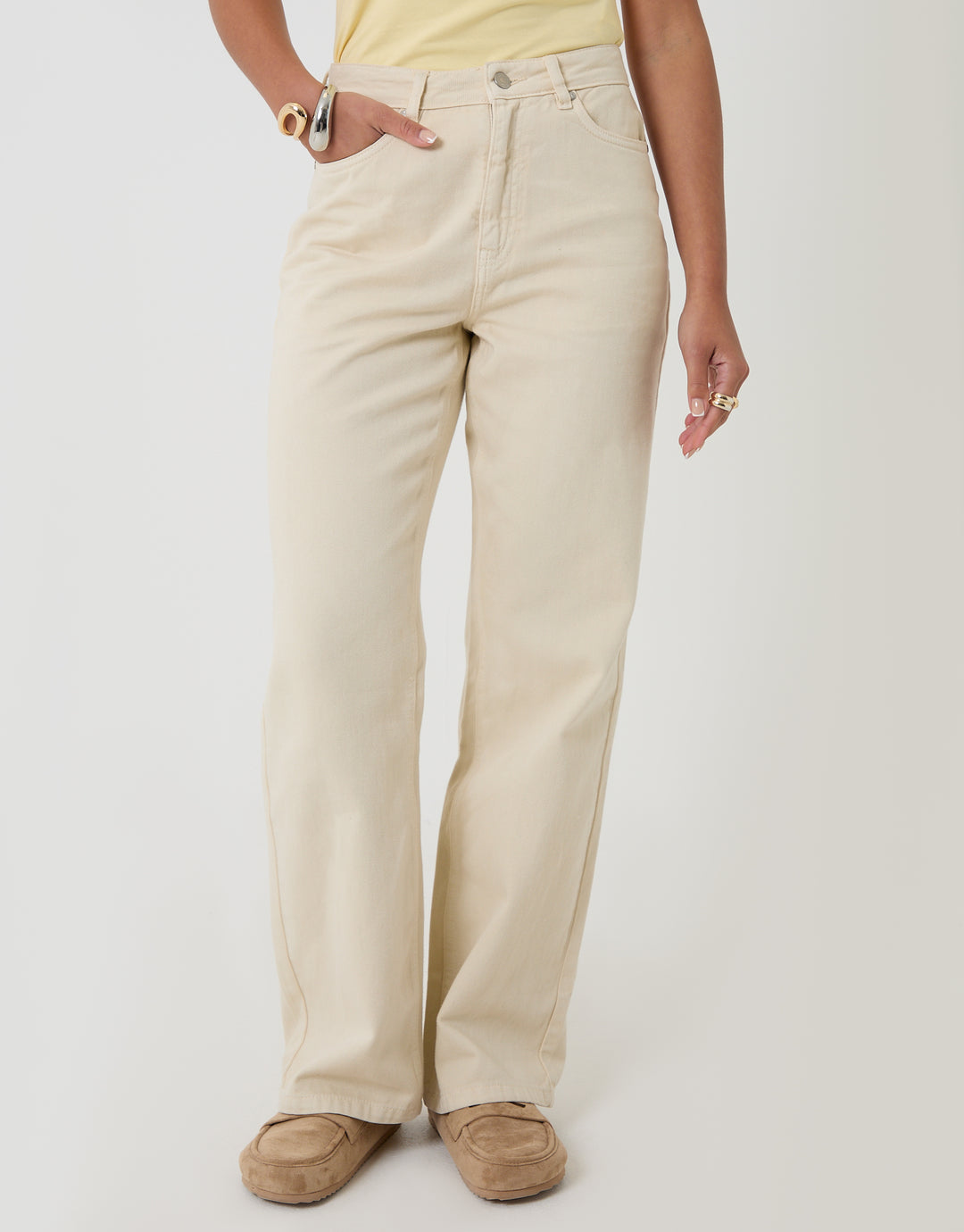 Threadbare Straight Leg Jeans in Ecru - front view