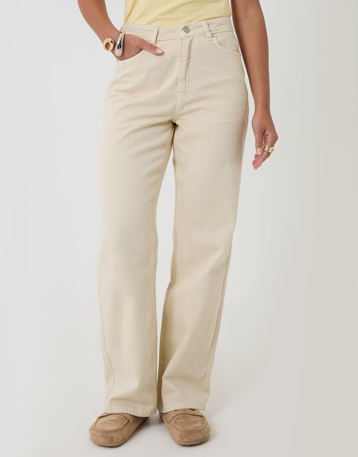 Threadbare Straight Leg Jeans in Ecru - front view