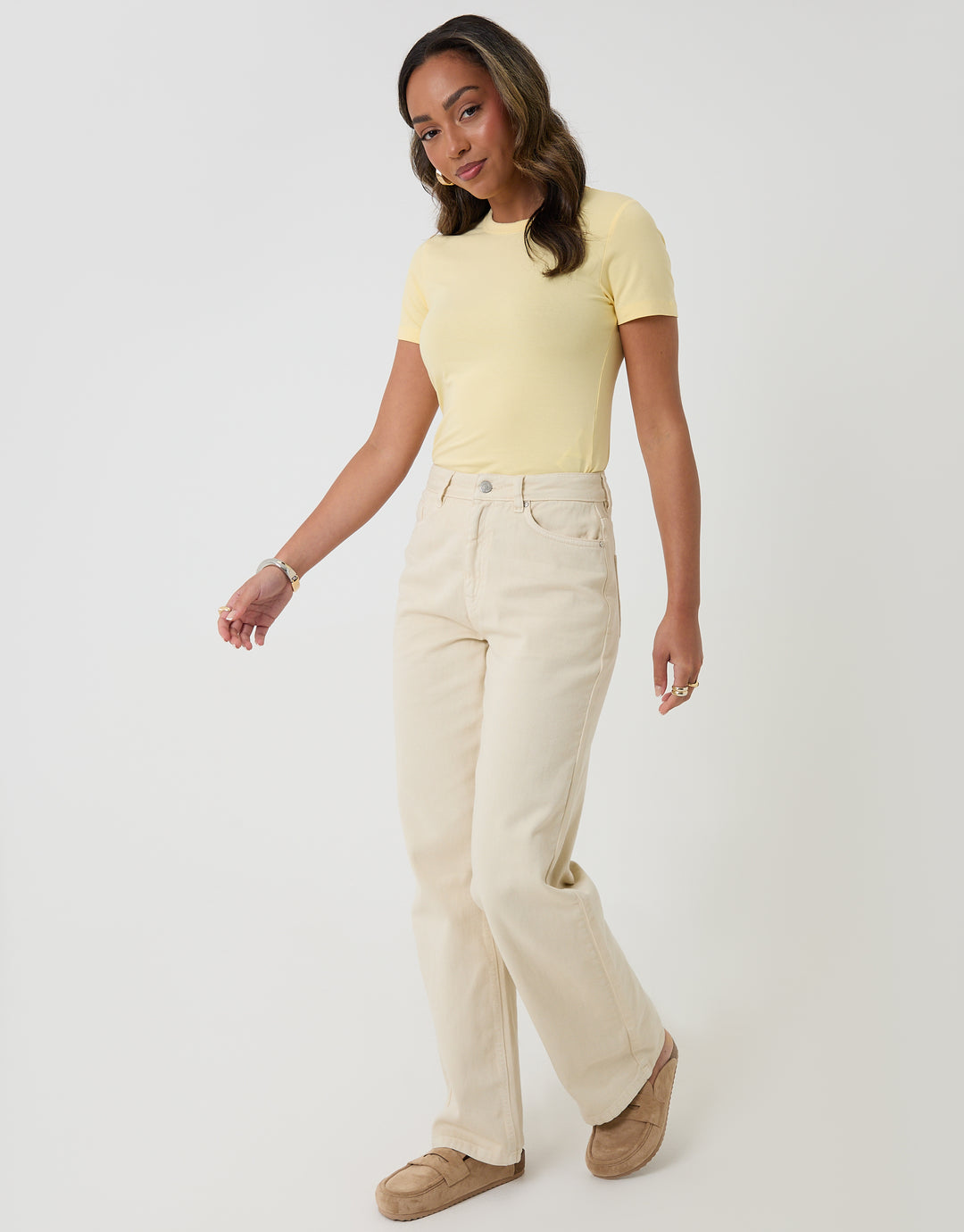 Threadbare Straight Leg Jeans in Ecru - full body