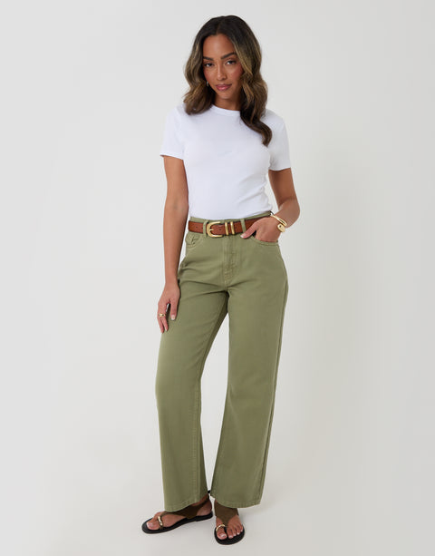 Threadbare Straight Leg Jeans in Sage Green - full body