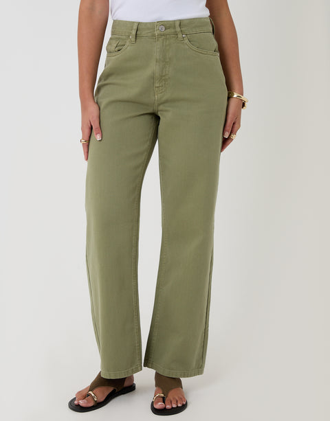 Threadbare Straight Leg Jeans in Sage Green - front view