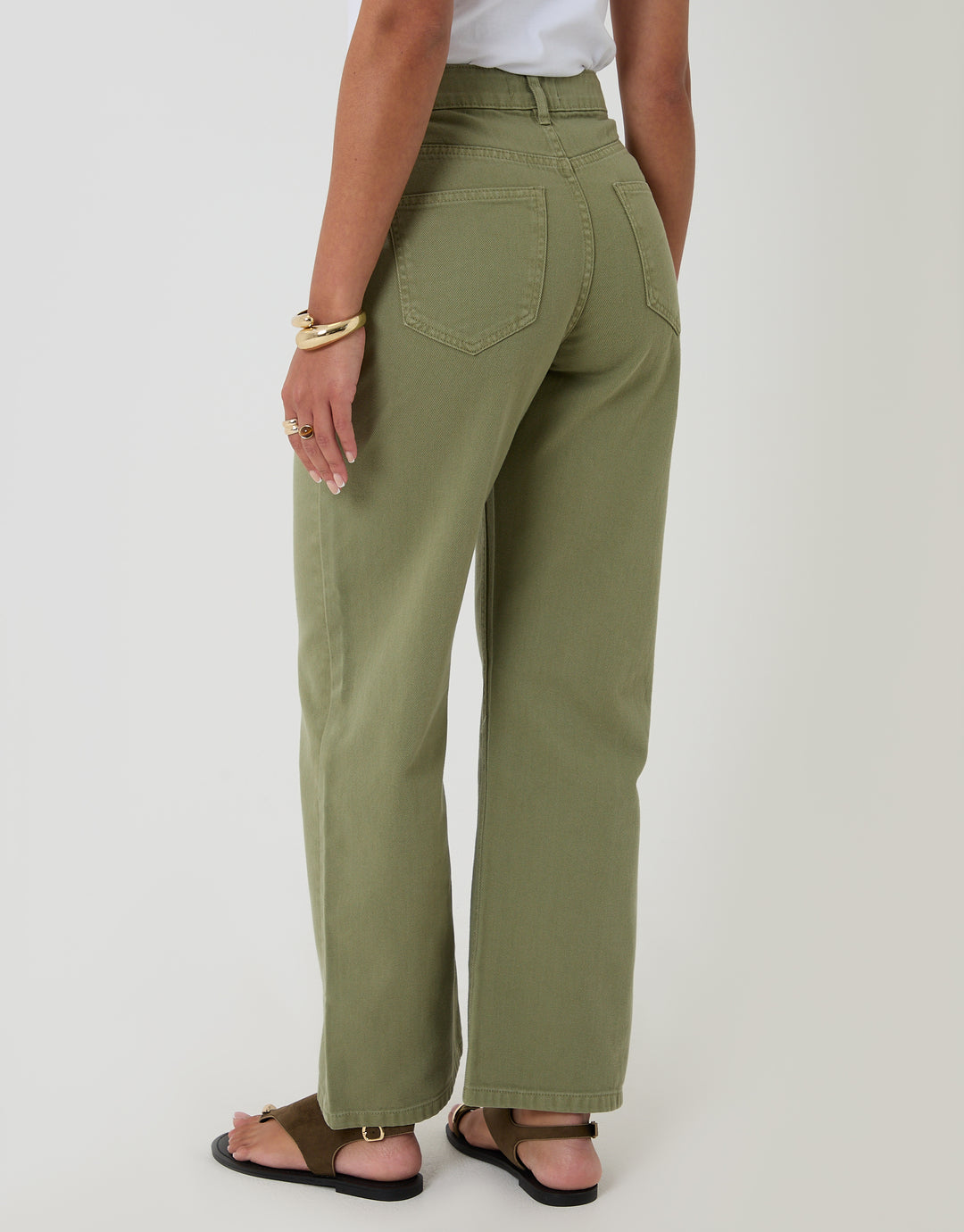 Threadbare Straight Leg Jeans in Sage Green - back view