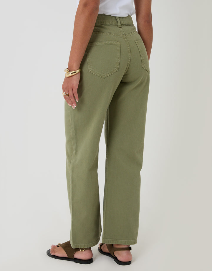 Threadbare Straight Leg Jeans in Sage Green - back view