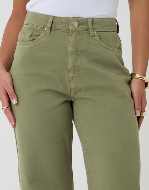 Threadbare Straight Leg Jeans in Sage Green - front view close up