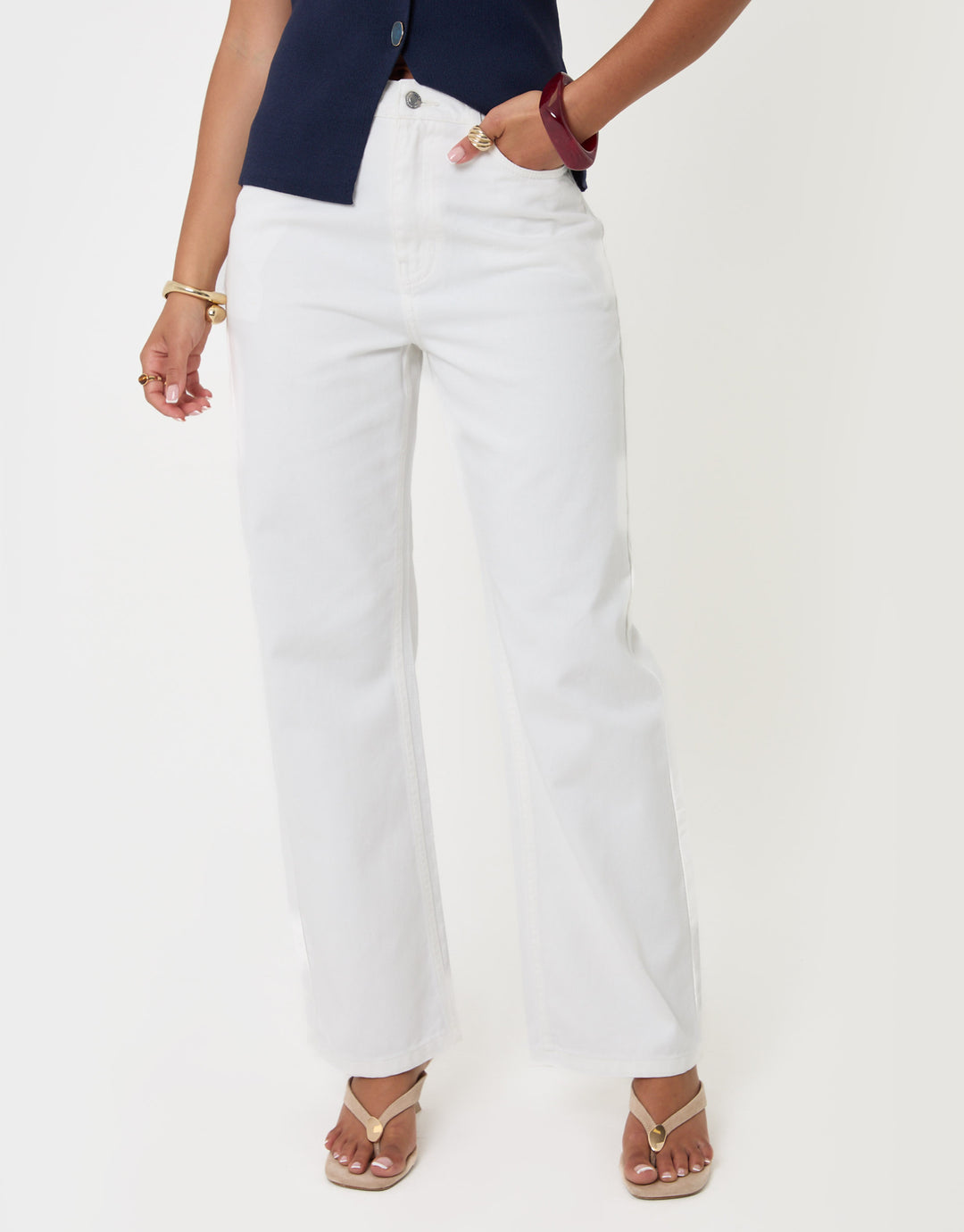 Threadbare Straight Leg Jeans in White - front view