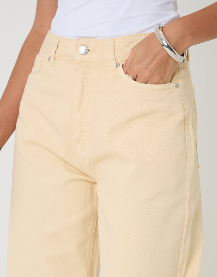 Threadbare Straight Leg Jeans in Yellow  - pockets close up