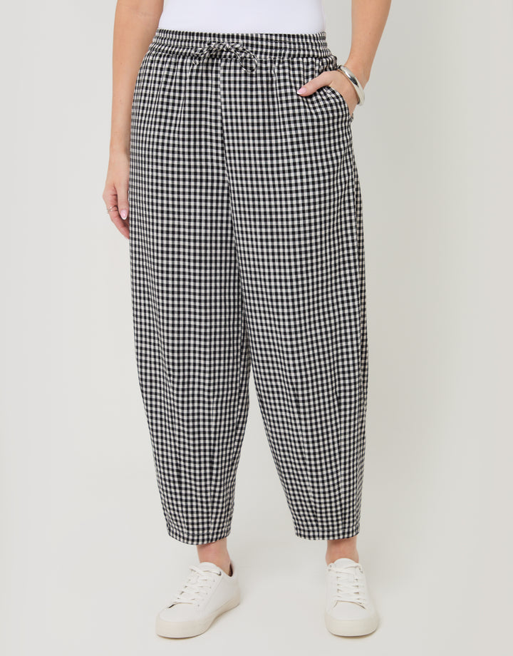 Mono High Waisted Gingham Barrel Leg Trousers