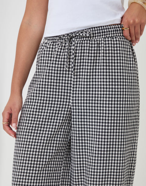 Threadbare High Waisted Barrel Leg Trousers in Mono Gingham - close up