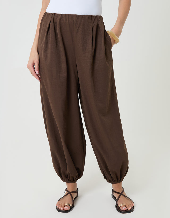 Brown Balloon Trousers with Pockets