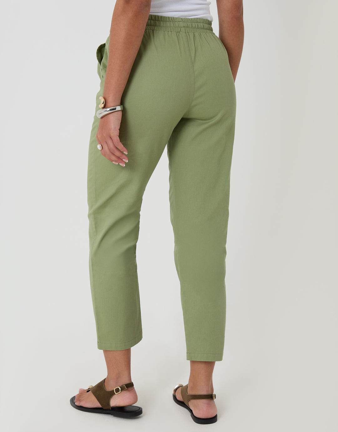 Threadbare Drawstring Waist Barrel Leg Jeans in Sage Green - back view