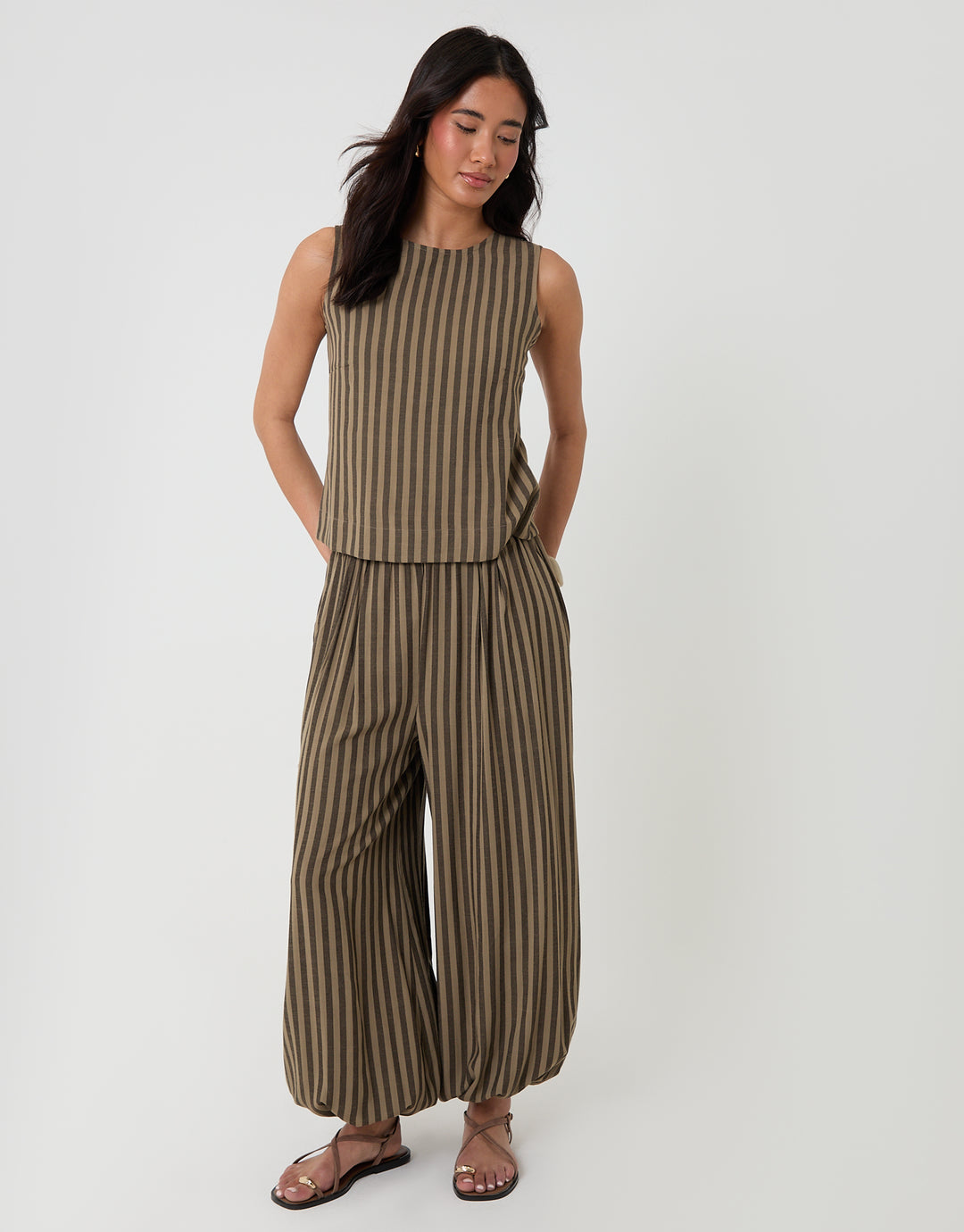 Threadbare Celinenio Brown Stripe Balloon in Brown Stripe - front view