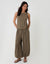 Brown Stripe Balloon Trousers with Pockets