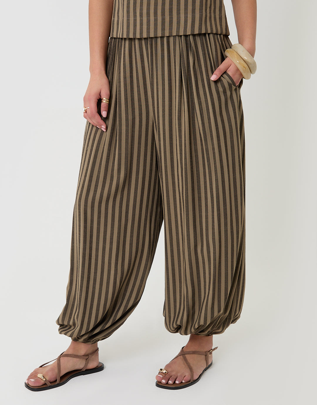 Threadbare Celinenio Brown Stripe Balloon in Brown Stripe - front