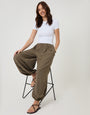 Brown Stripe Balloon Trousers with Pockets