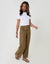 Wide Leg Wrap Front Textured Trousers in Khaki Green