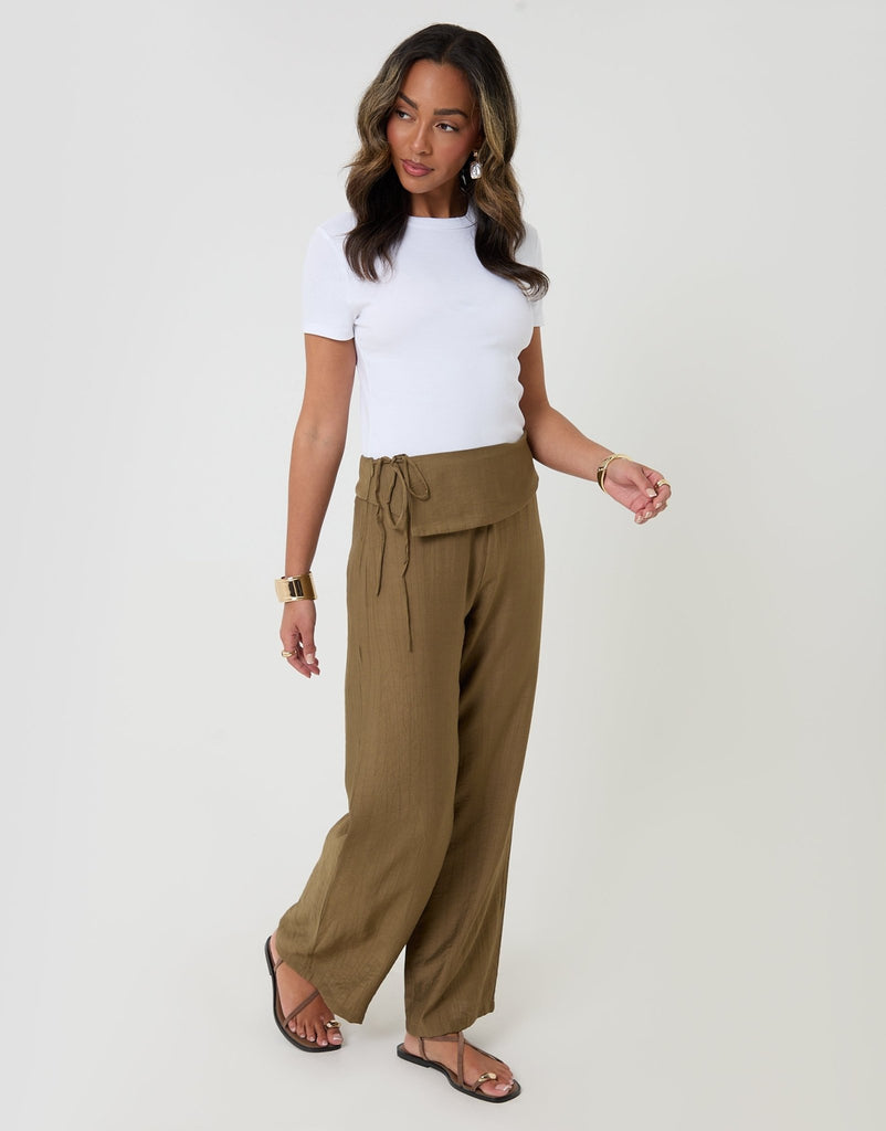 Wide Leg Wrap Front Textured Trousers