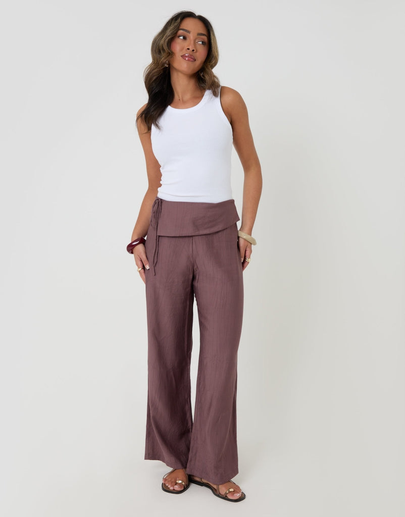 Wide Leg Wrap Front Textured Trousers