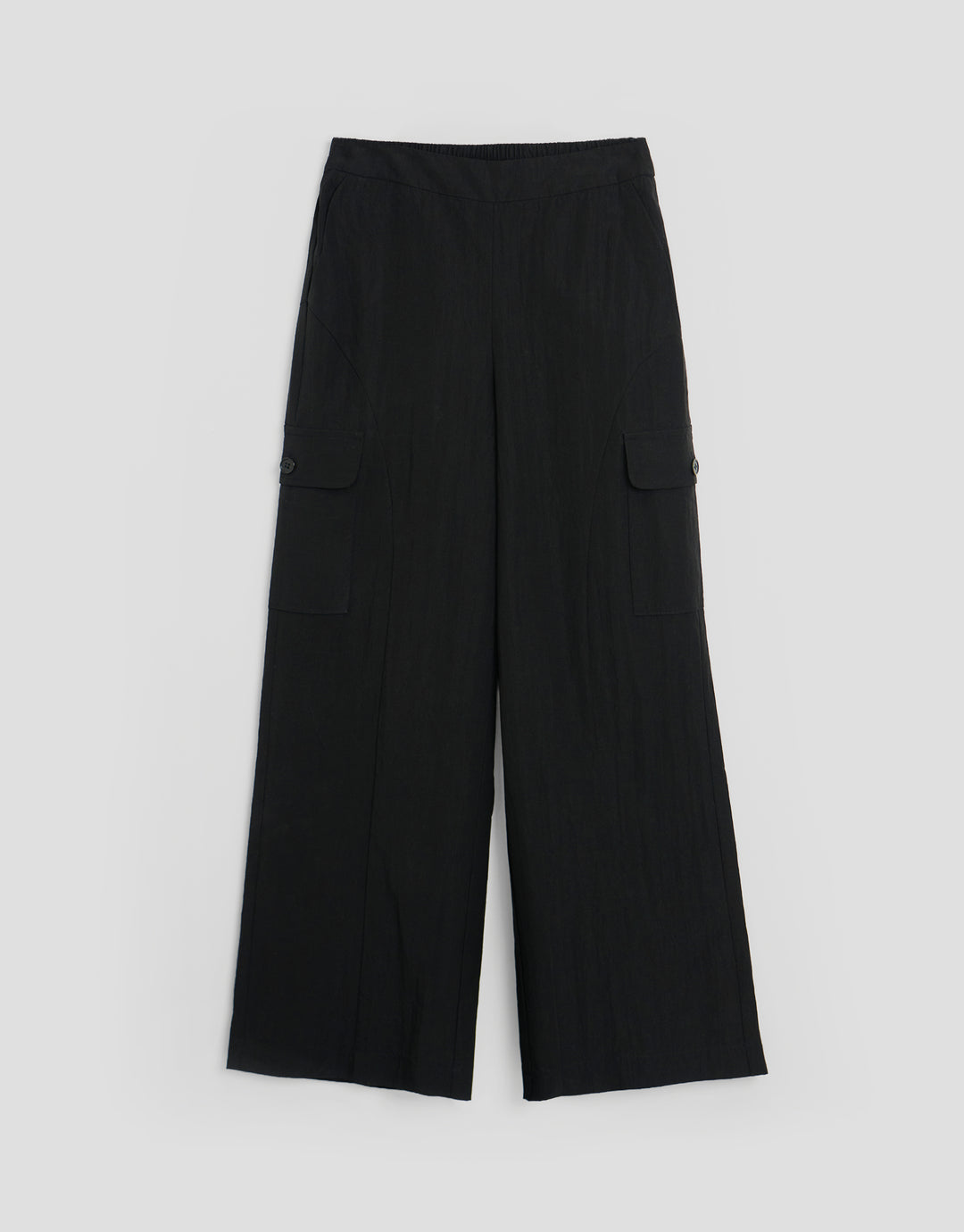 Threadbare Wide Leg Curve Seam Trousers in Black - flat lay