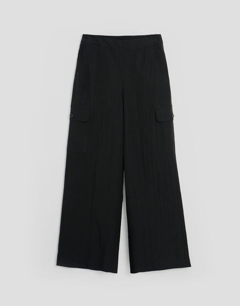 Threadbare Wide Leg Curve Seam Trousers in Black - flat lay