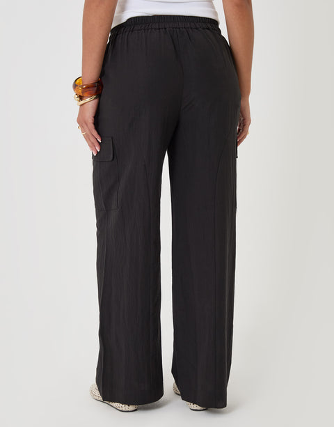 Threadbare Curve Seam Wide Leg Trousers in Black - back view